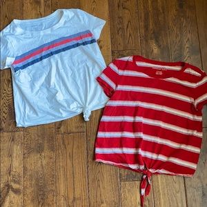 2 American Eagle front knot cropped tees